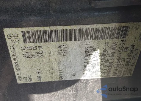 2010 Nissan Altima 2.5 S из США, поврежденный, VIN 1N4AL2AP3AN479558